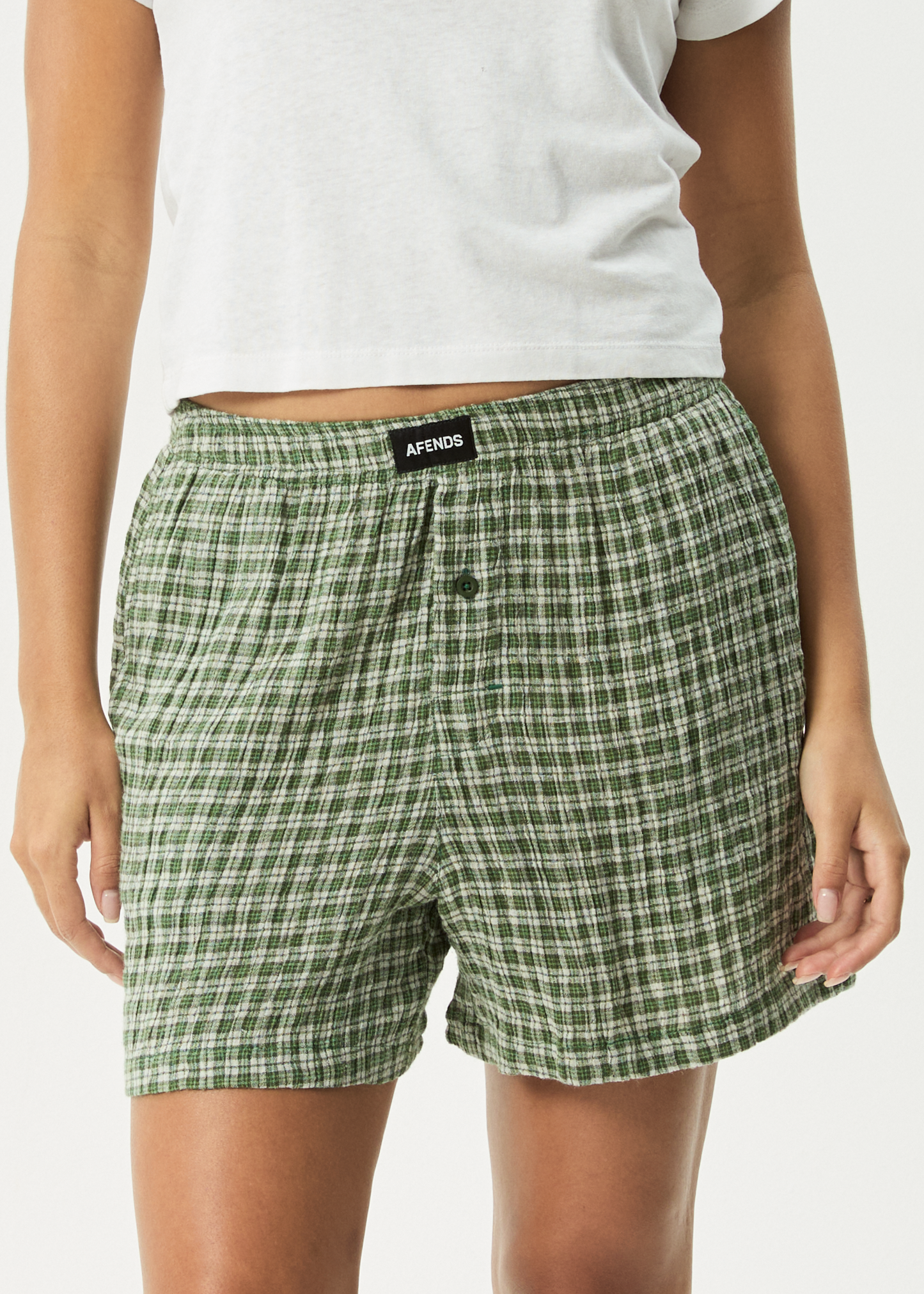 Affend Womens Base - Seersucker Check Boxer Short - Deep Green Check