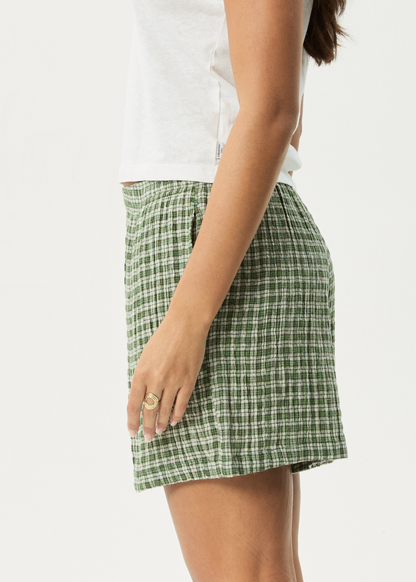 Affend Womens Base - Seersucker Check Boxer Short - Deep Green Check