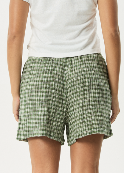 Affend Womens Base - Seersucker Check Boxer Short - Deep Green Check