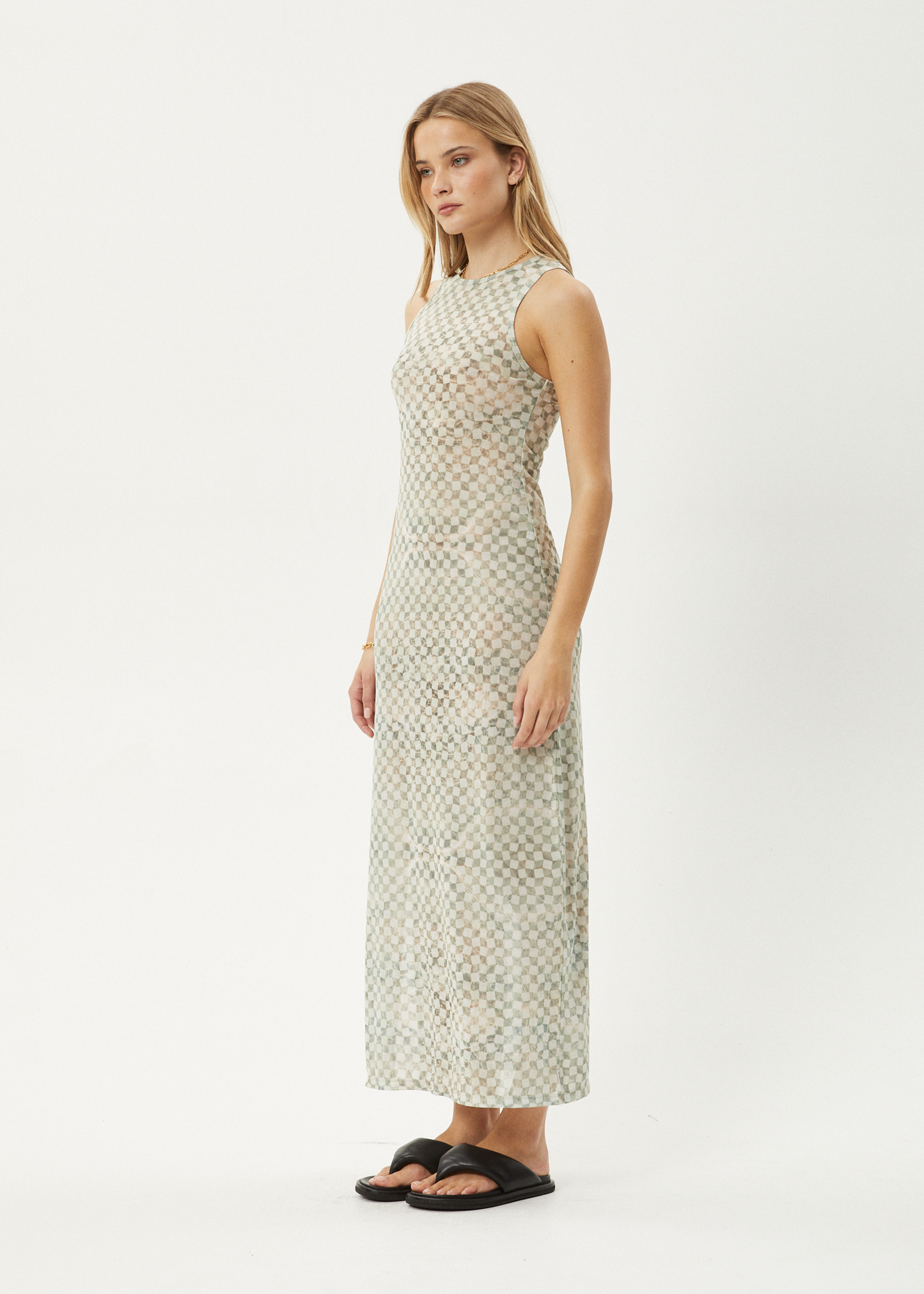 Affend Womens Glasshouse - Sheer Maxi Dress - Sand Checker