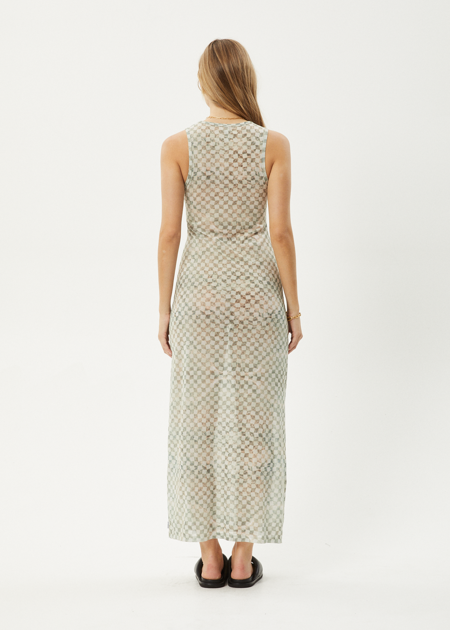 Affend Womens Glasshouse - Sheer Maxi Dress - Sand Checker