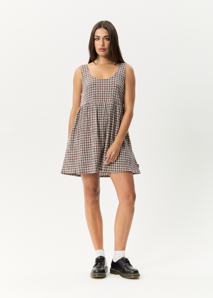 Affend Womens Base Jesse - Seersucker Mini Dress - Coffee Check