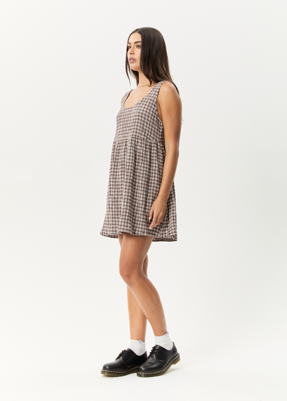 Affend Womens Base Jesse - Seersucker Mini Dress - Coffee Check