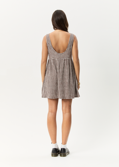 Affend Womens Base Jesse - Seersucker Mini Dress - Coffee Check