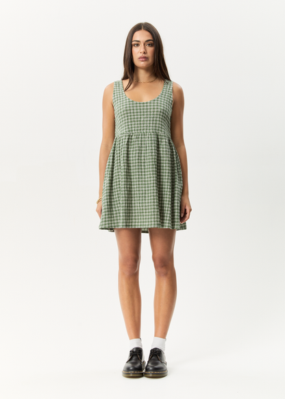 Affend Womens Base Jesse - Seersucker Mini Dress - Deep Green Check