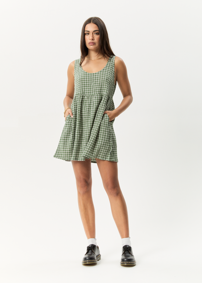 Affend Womens Base Jesse - Seersucker Mini Dress - Deep Green Check