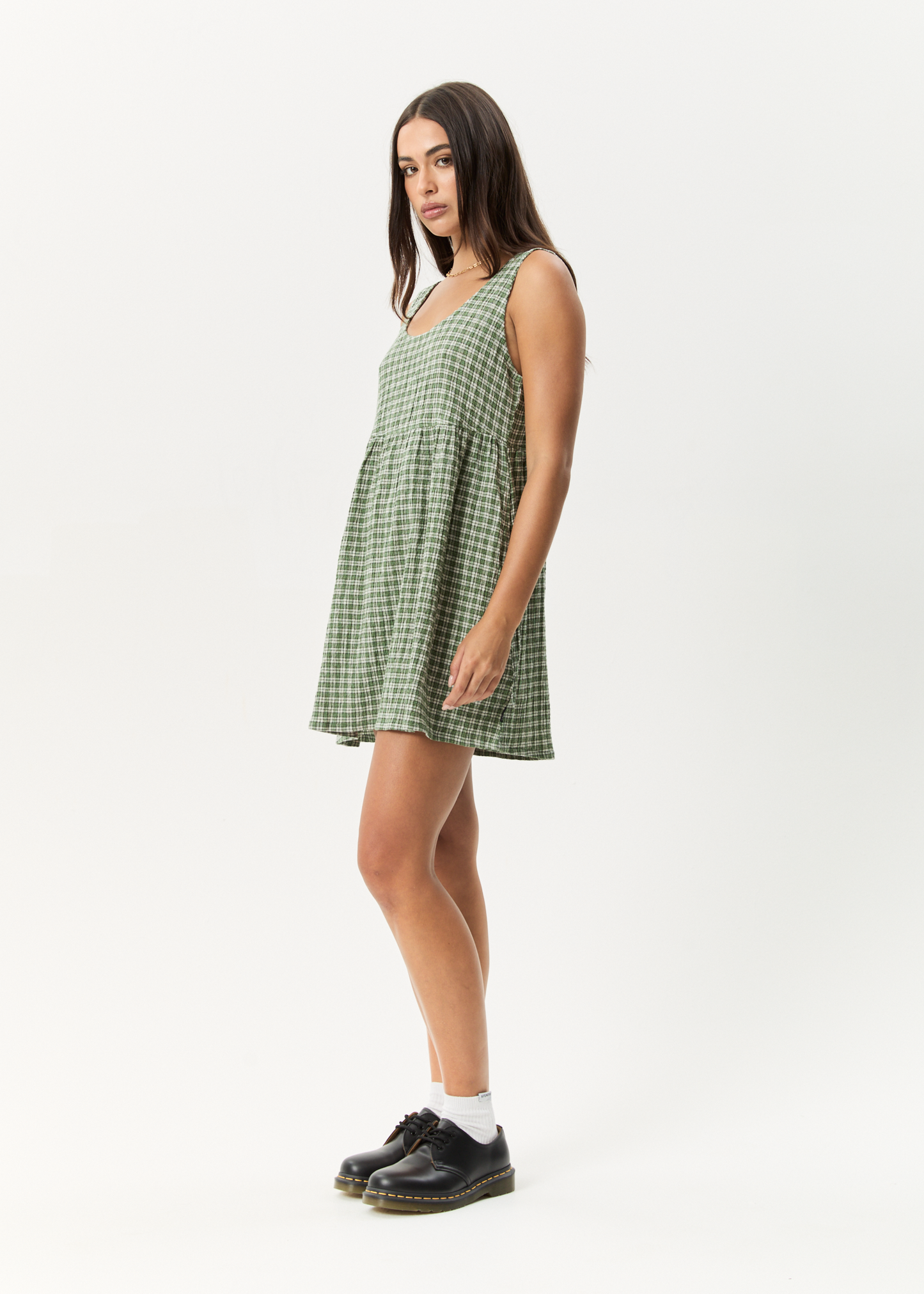 Affend Womens Base Jesse - Seersucker Mini Dress - Deep Green Check