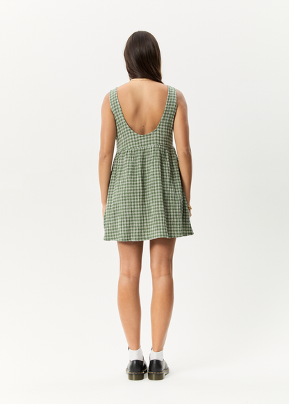 Affend Womens Base Jesse - Seersucker Mini Dress - Deep Green Check