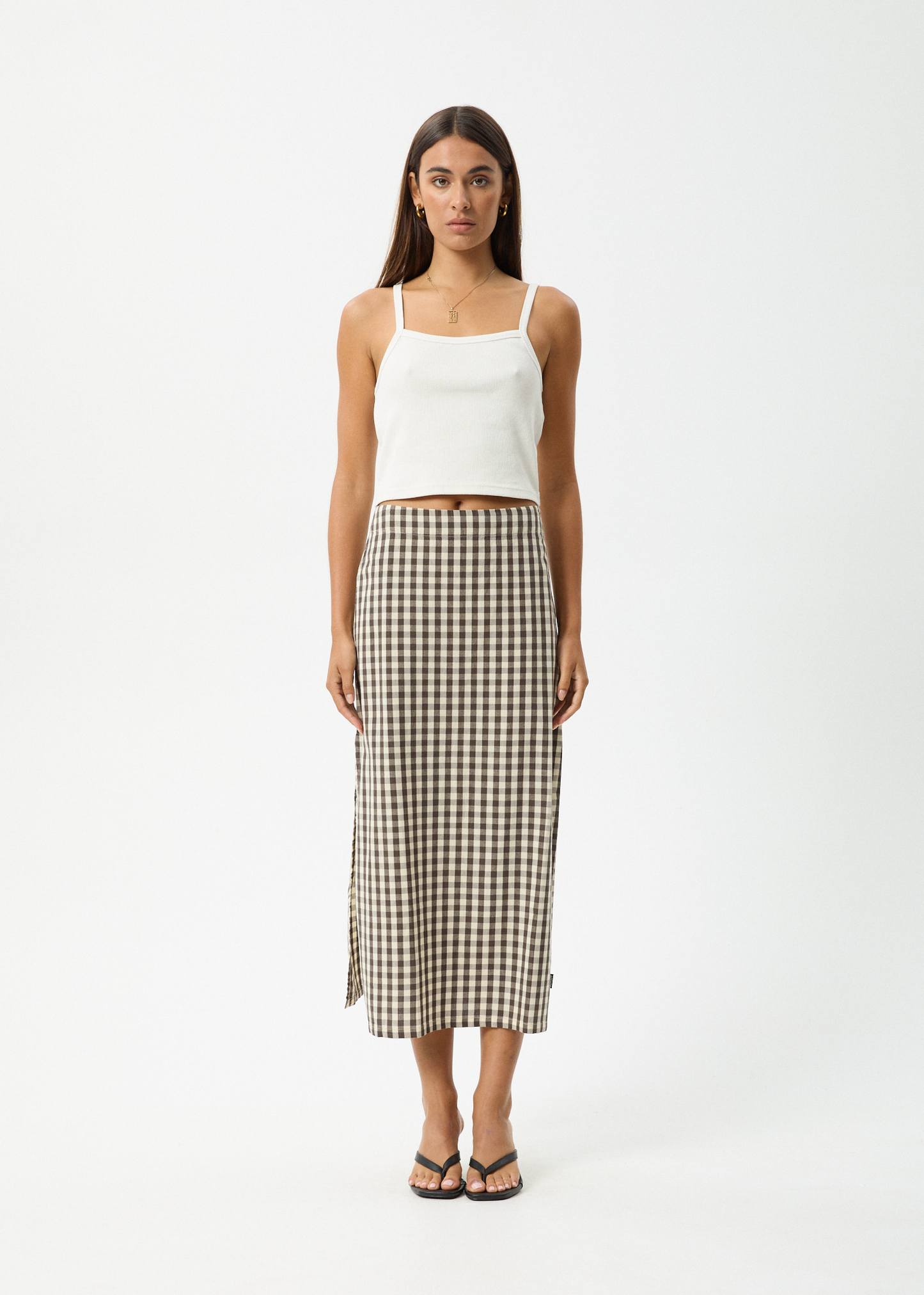 Affend Womens Gambet Check - Midi Skirt - Black / Sand