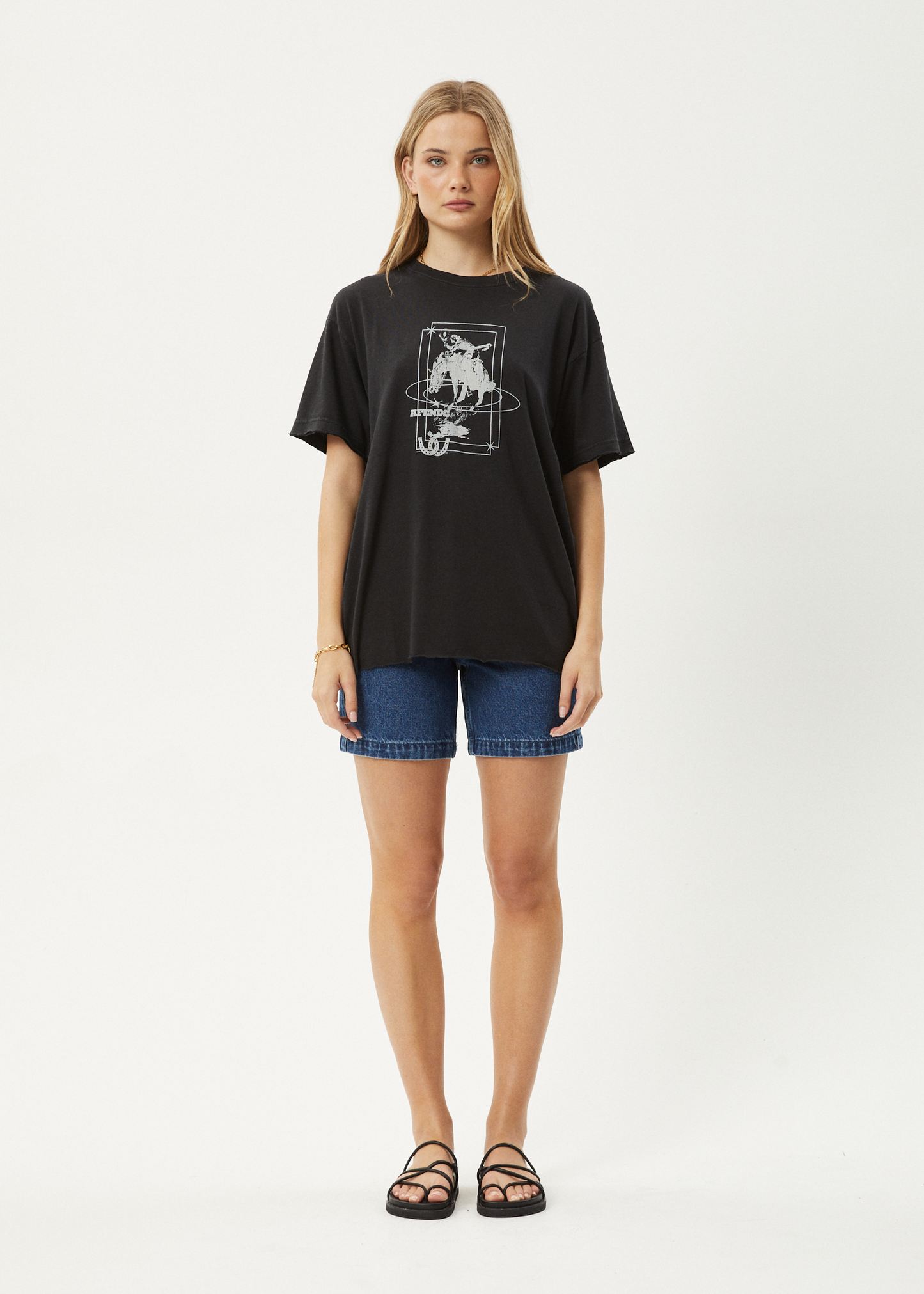 Affend Womens Rodeo - Oversized T-Shirt - Stone Black