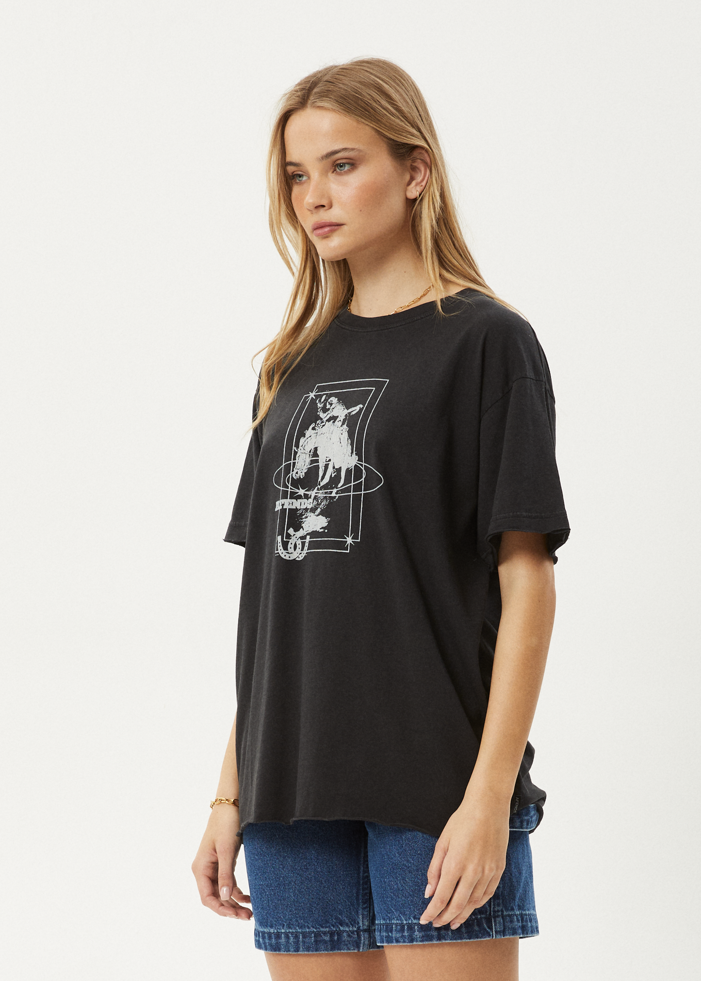 Affend Womens Rodeo - Oversized T-Shirt - Stone Black