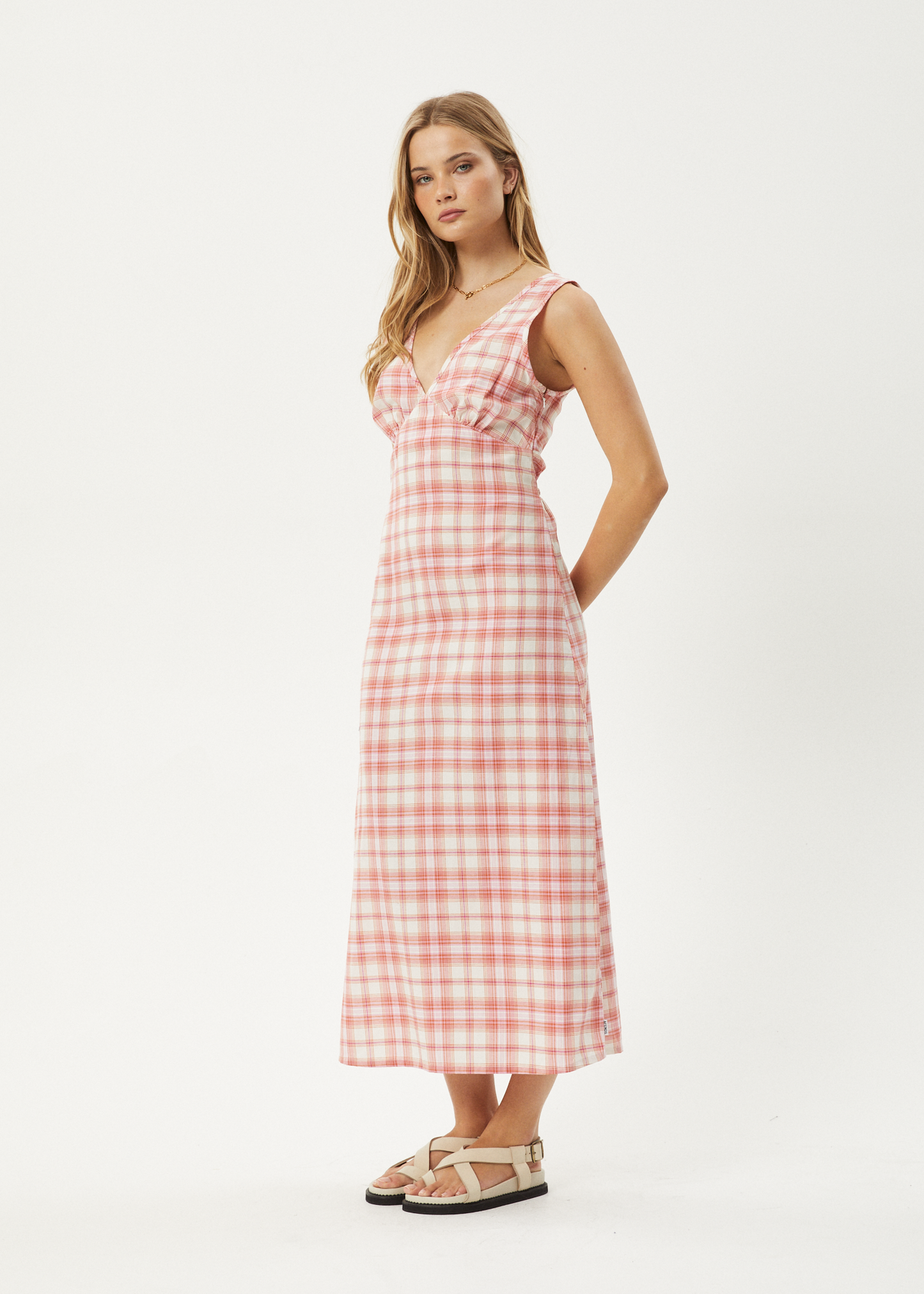 Affend Womens Kayla - Check Maxi Dress - Pink Check