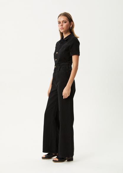 Affend Womens Miami - Denim Flared Jumpsuit - Washed Black