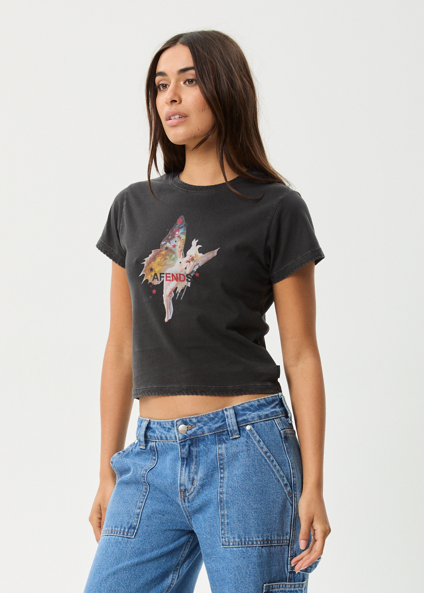 Affend Womens Pixie - Baby T-Shirt - Stone Black