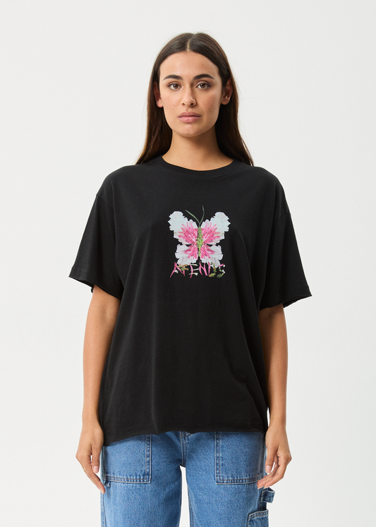 Affend Womens Butterfluer - Oversized T-Shirt - Black