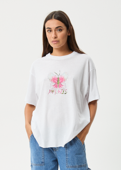 Affend Womens Butterfluer - Oversized T-Shirt - White