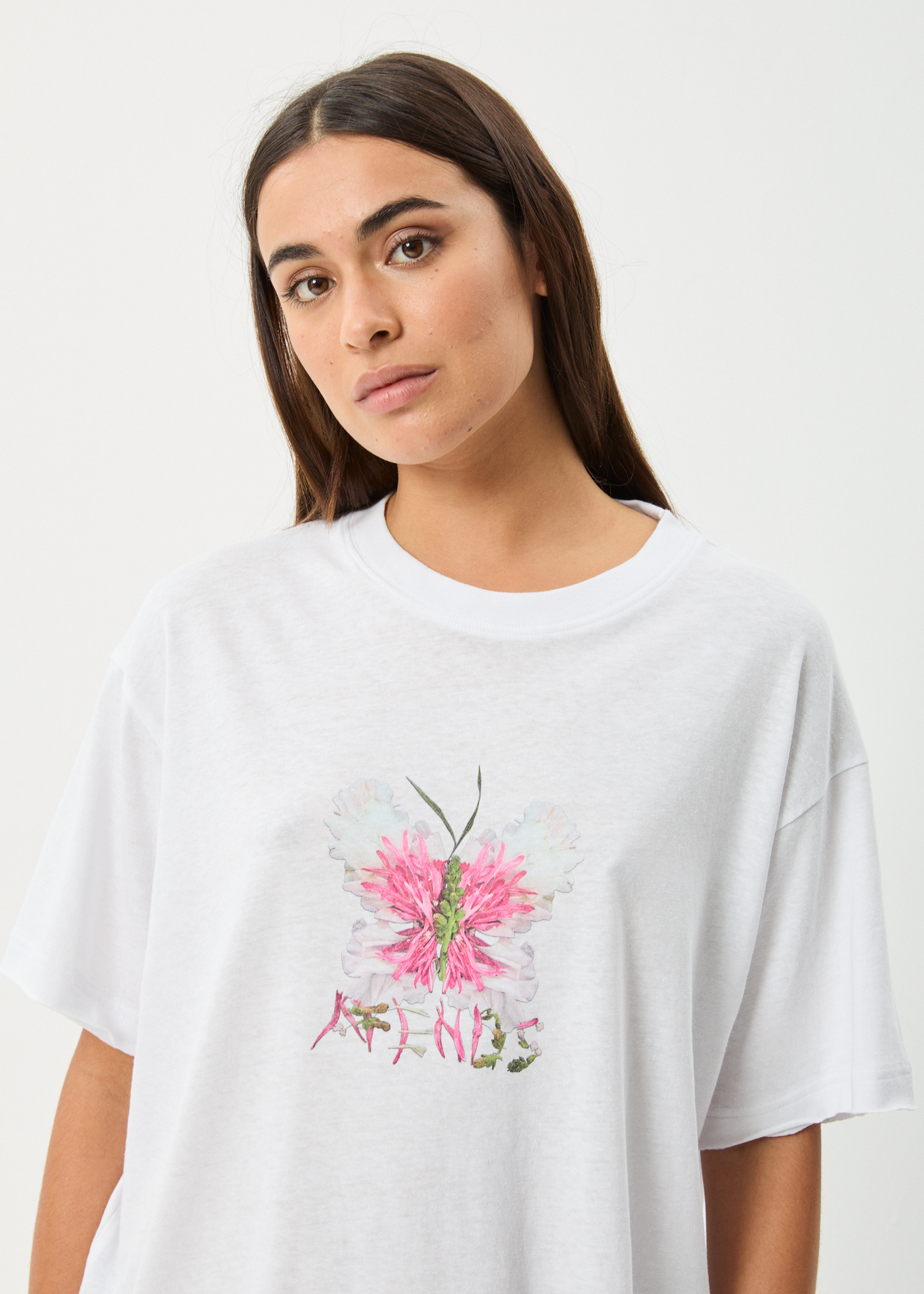 Affend Womens Butterfluer - Oversized T-Shirt - White