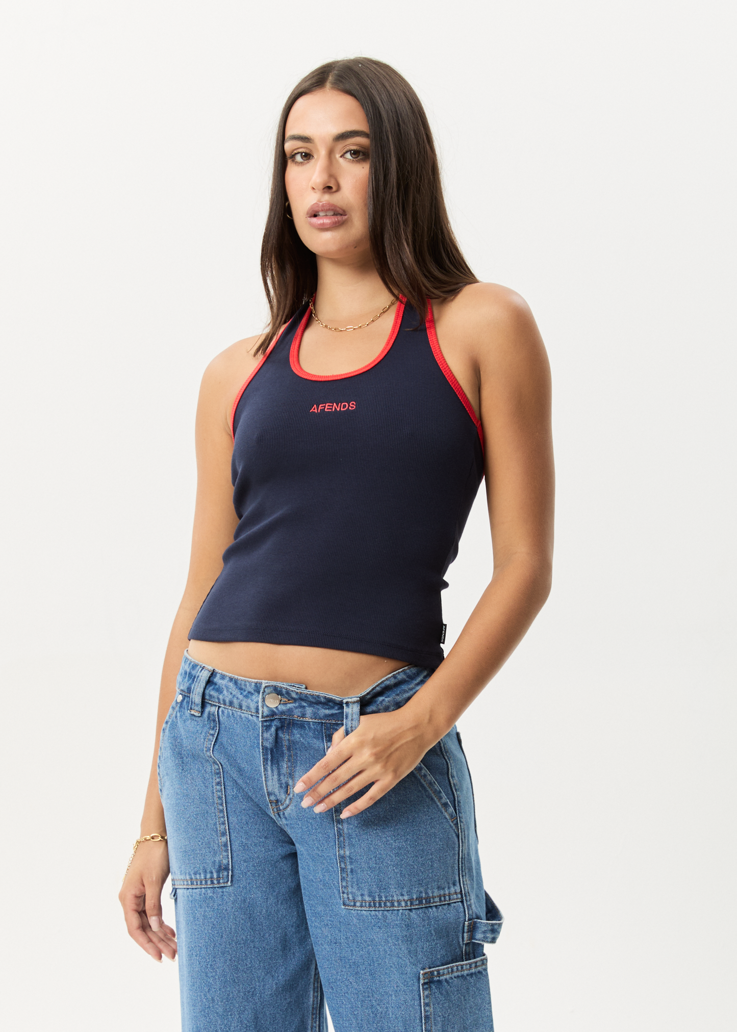 Affend Womens Basis - Ribbed Halter - Navy / Tomato