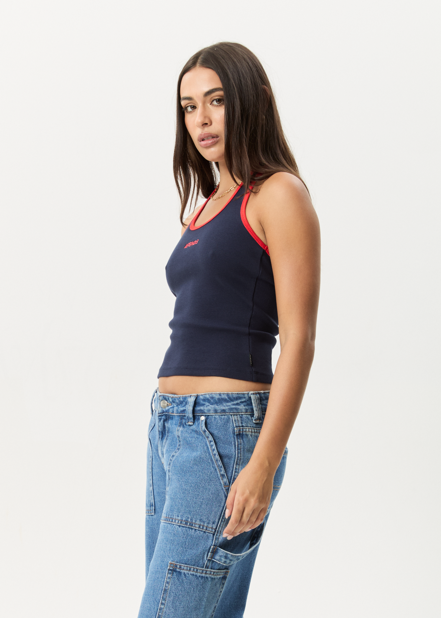 Affend Womens Basis - Ribbed Halter - Navy / Tomato