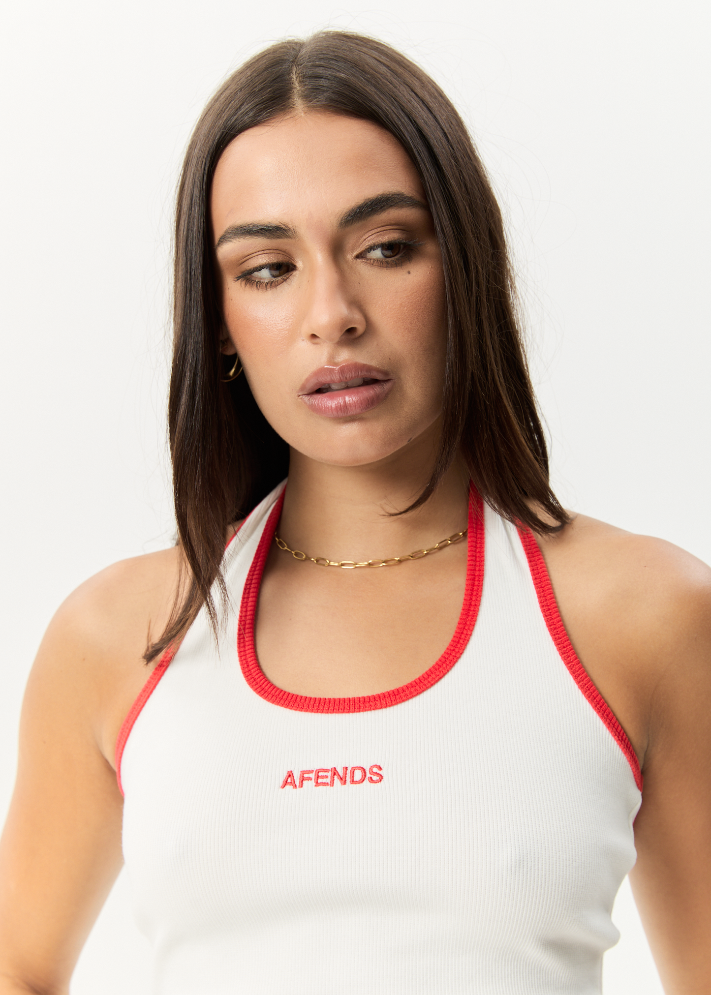 Affend Womens Basis - Ribbed Halter - White / Tomato