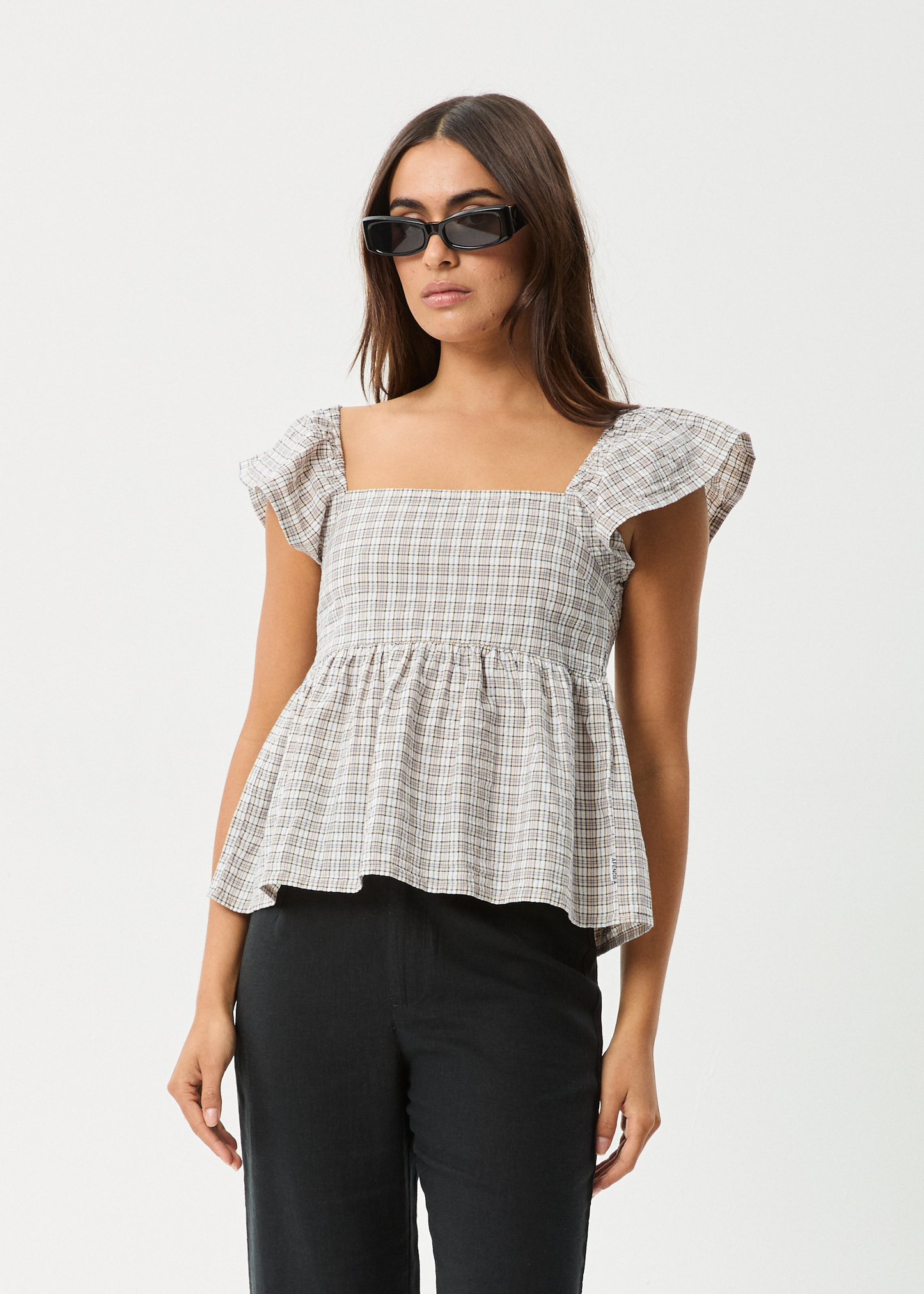 Affend Womens Drew - Seersucker Top - Taupe Check