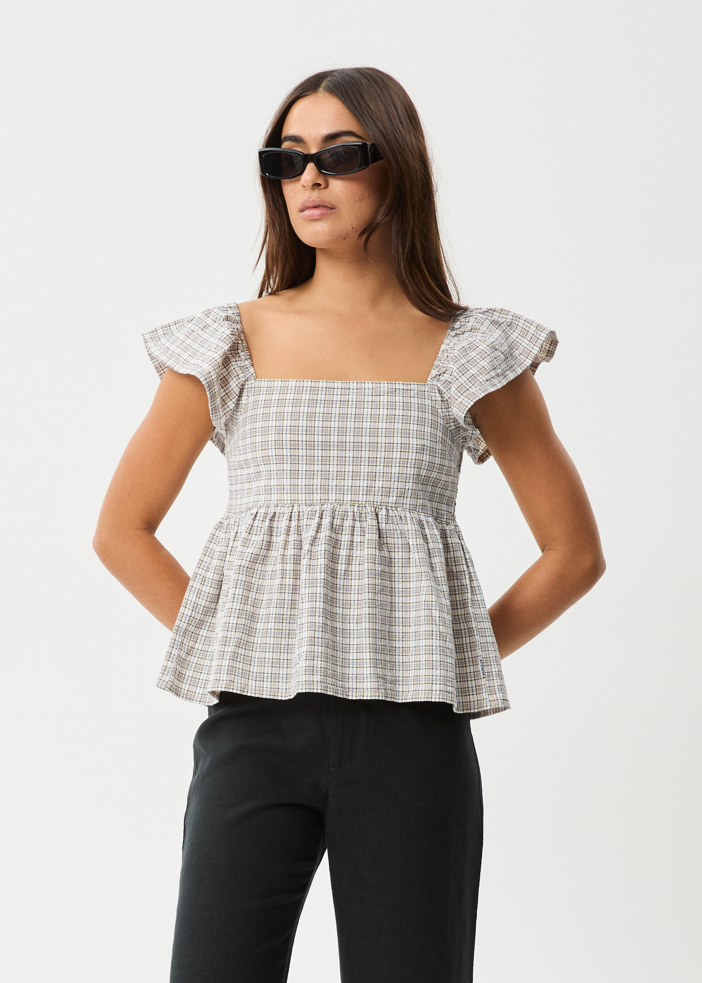 Affend Womens Drew - Seersucker Top - Taupe Check