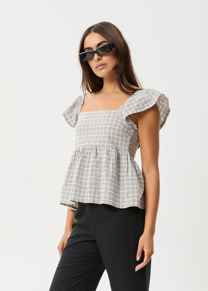 Affend Womens Drew - Seersucker Top - Taupe Check