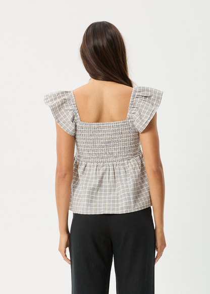 Affend Womens Drew - Seersucker Top - Taupe Check