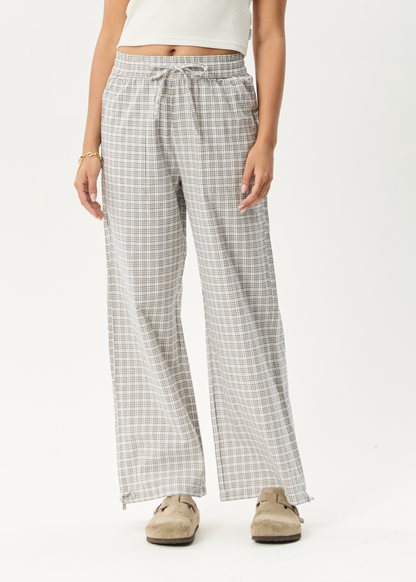 Affend Womens Drew - Seersucker Wide Leg Pant - Taupe Check