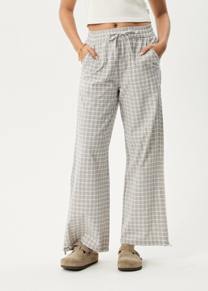 Affend Womens Drew - Seersucker Wide Leg Pant - Taupe Check