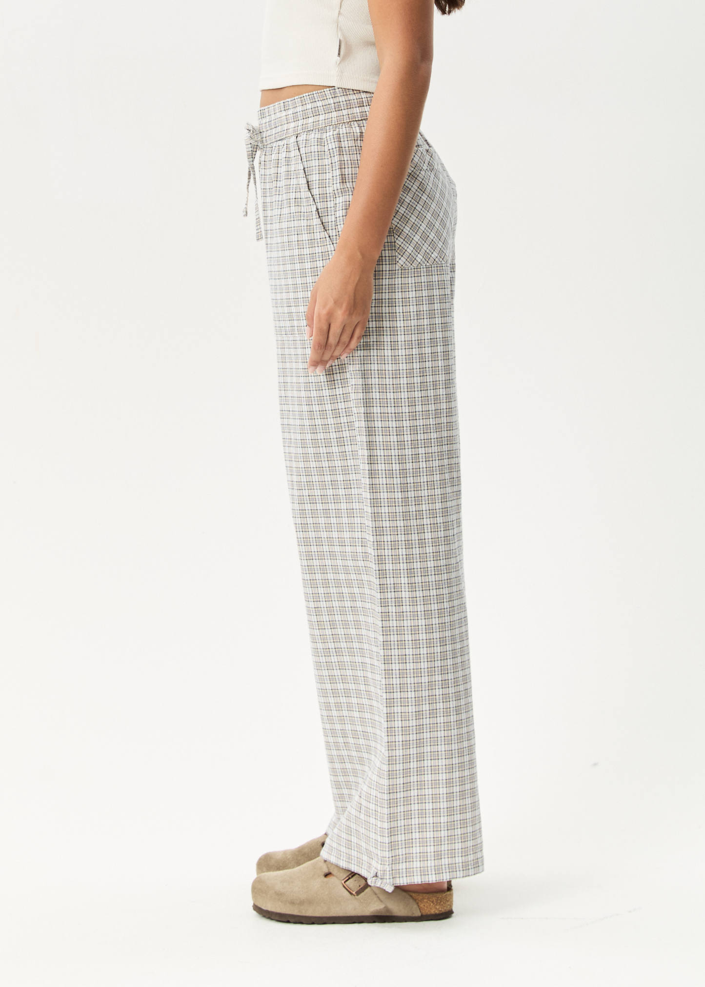 Affend Womens Drew - Seersucker Wide Leg Pant - Taupe Check