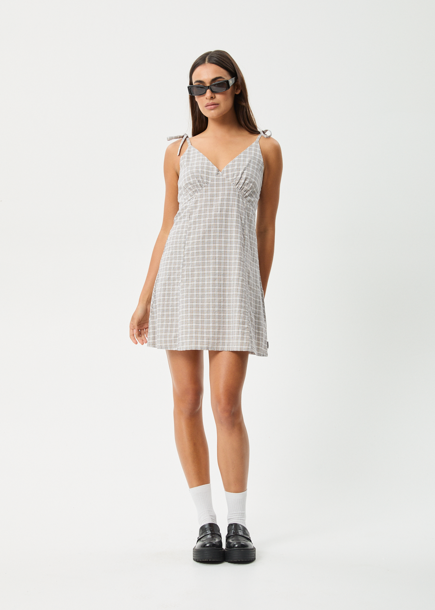 Affend Womens Drew - Seersucker Mini Dress - Taupe Check