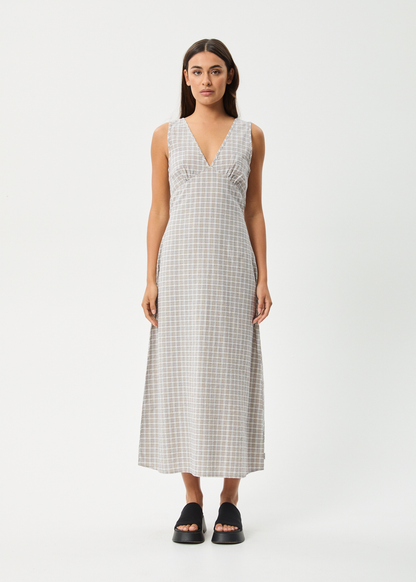 Affend Womens Drew - Seersucker Maxi Dress - Taupe Check