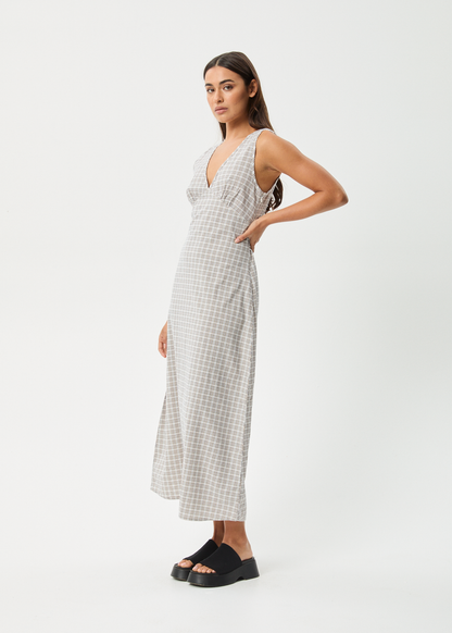 Affend Womens Drew - Seersucker Maxi Dress - Taupe Check