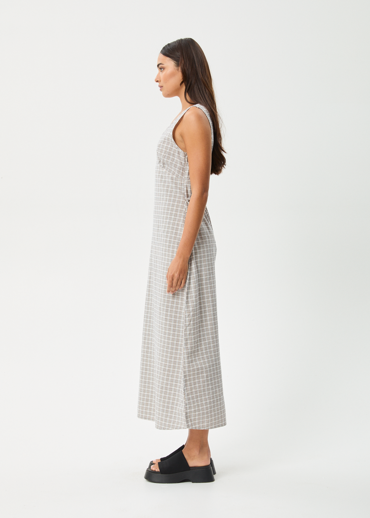 Affend Womens Drew - Seersucker Maxi Dress - Taupe Check