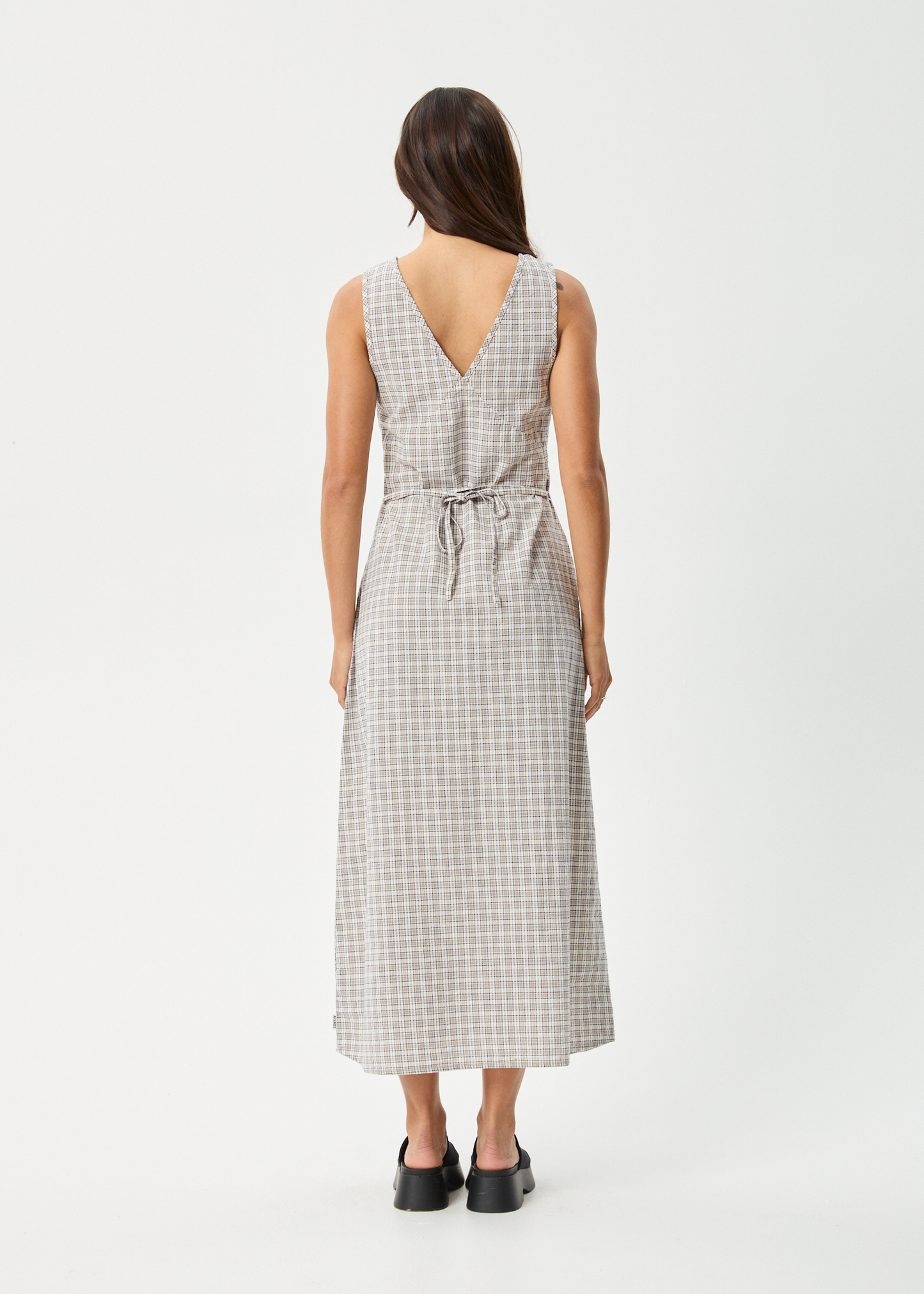 Affend Womens Drew - Seersucker Maxi Dress - Taupe Check