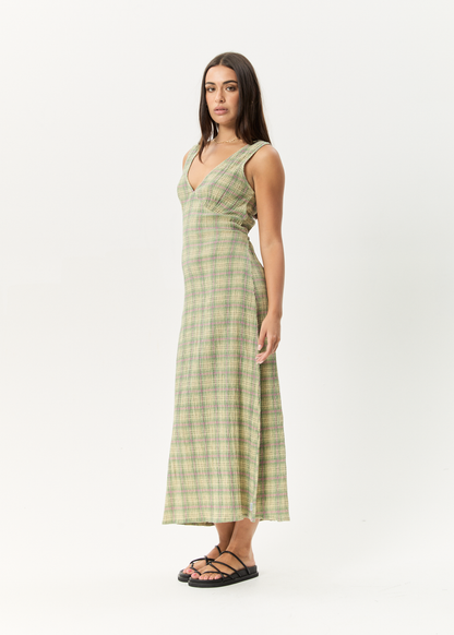 Affend Womens Position - Seersucker Check Maxi Dress - Green Check