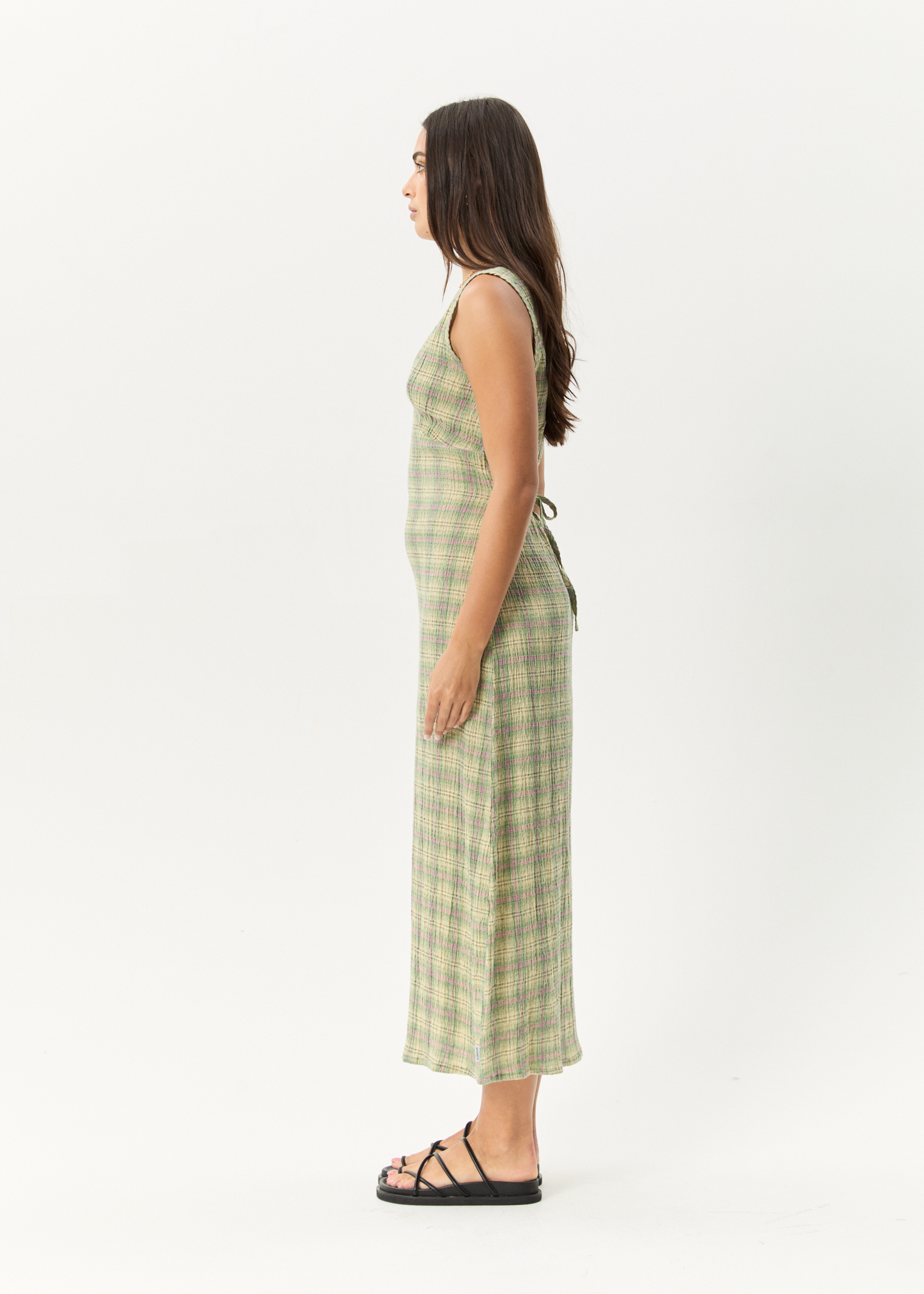 Affend Womens Position - Seersucker Check Maxi Dress - Green Check