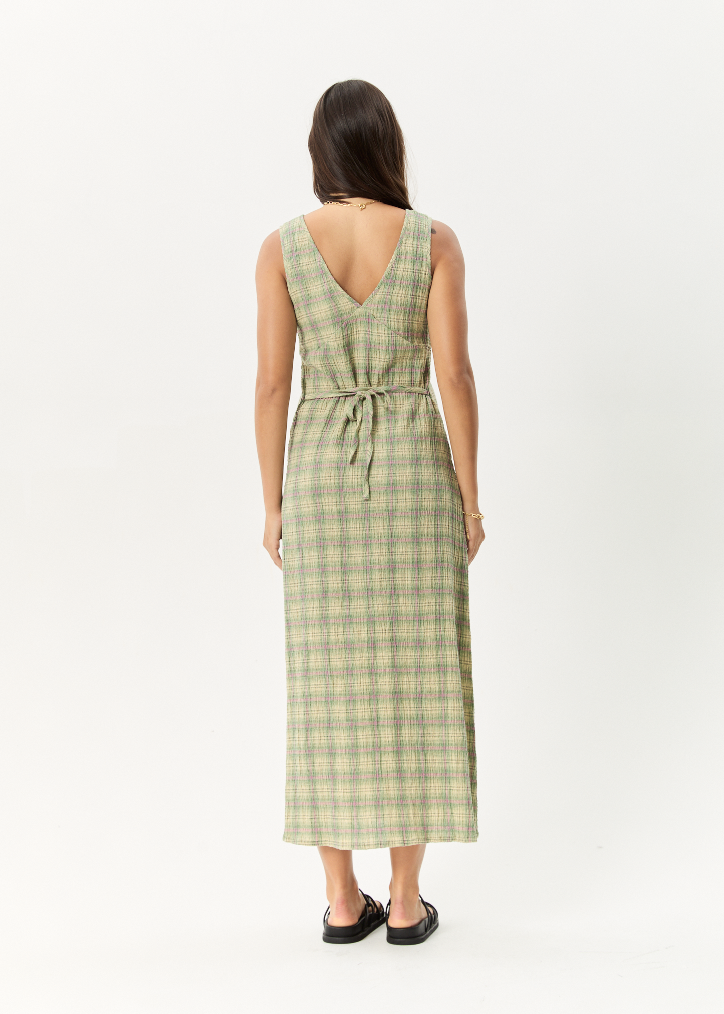 Affend Womens Position - Seersucker Check Maxi Dress - Green Check