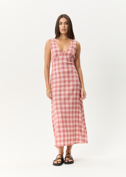 Affend Womens Position - Seersucker Check Maxi Dress - Red Check