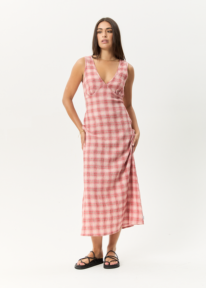 Affend Womens Position - Seersucker Check Maxi Dress - Red Check