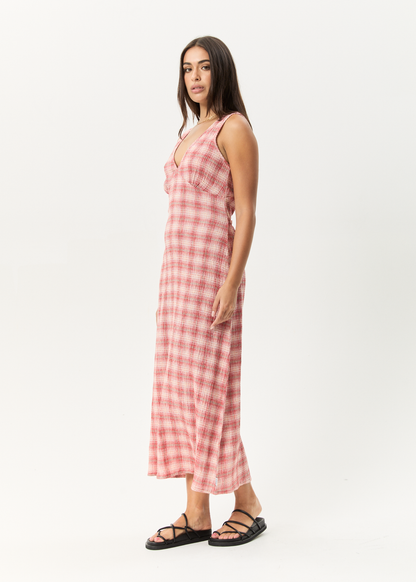 Affend Womens Position - Seersucker Check Maxi Dress - Red Check