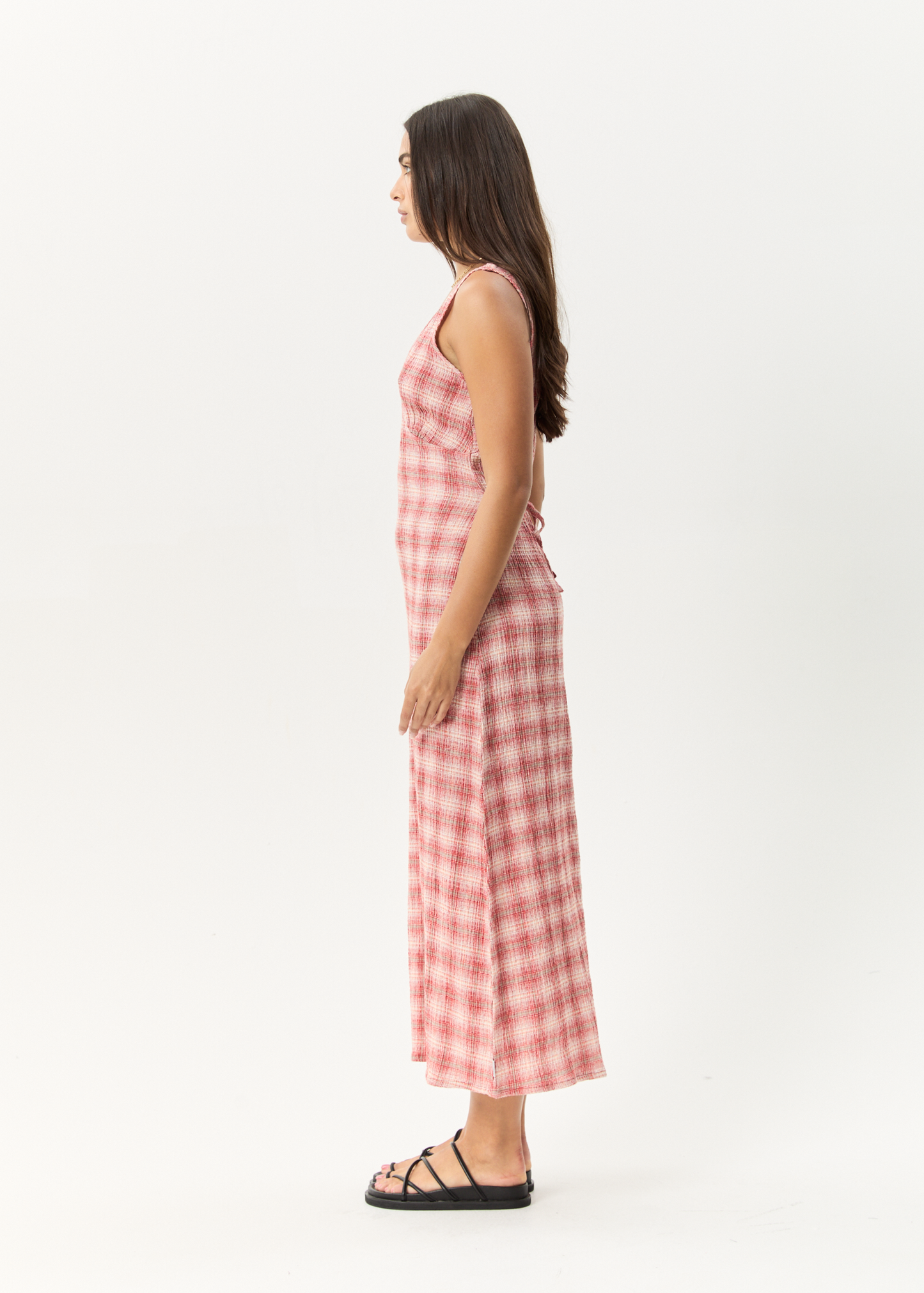 Affend Womens Position - Seersucker Check Maxi Dress - Red Check