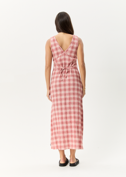 Affend Womens Position - Seersucker Check Maxi Dress - Red Check