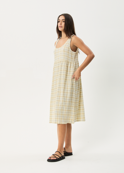 Affend Womens Position - Seersucker Check Midi Dress - Tan Check