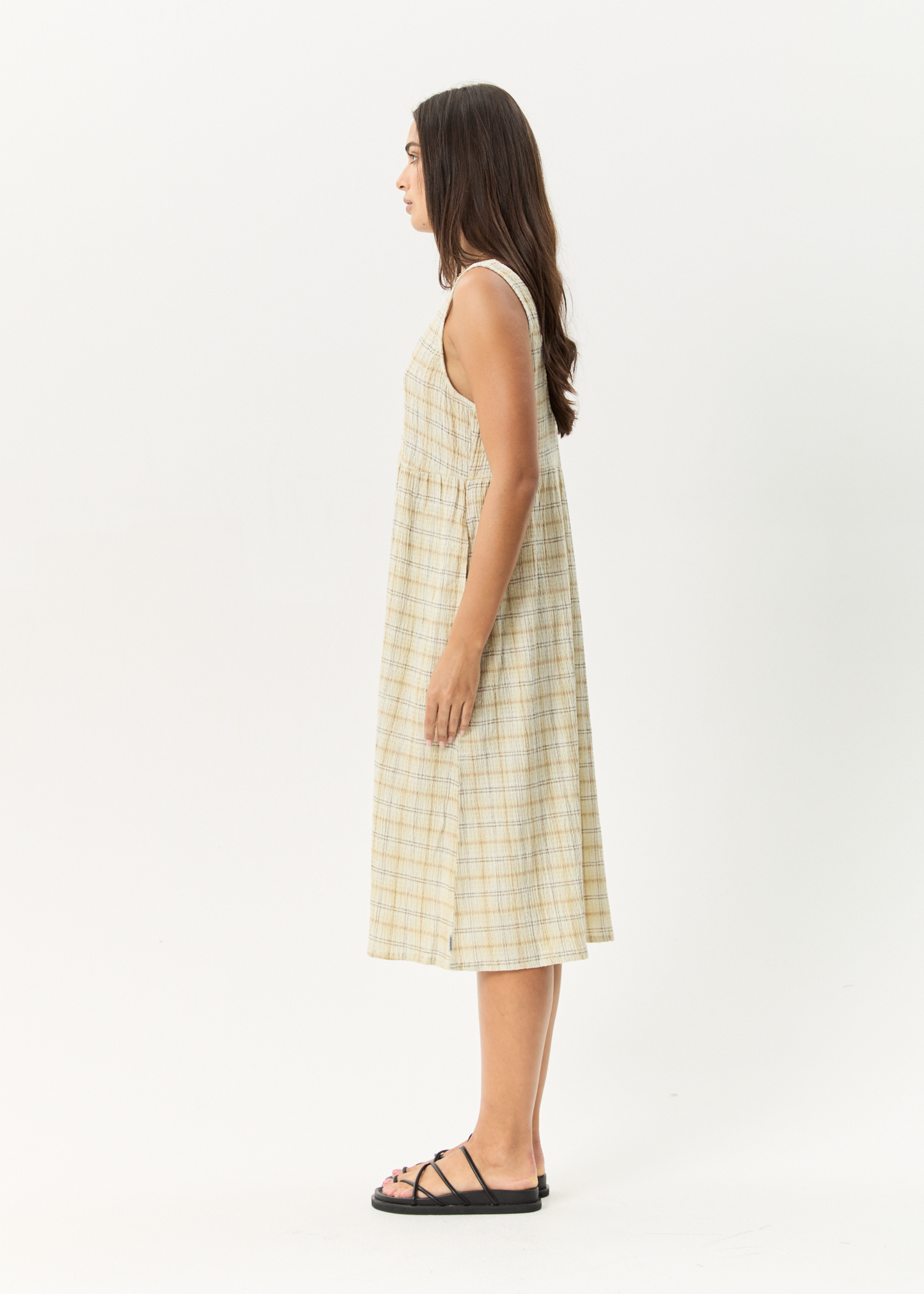 Affend Womens Position - Seersucker Check Midi Dress - Tan Check