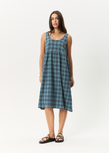 Affend Womens Position - Seersucker Check Midi Dress - Navy Check