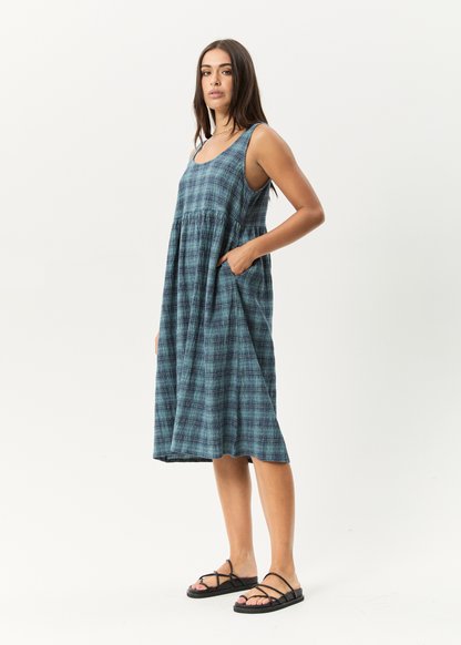 Affend Womens Position - Seersucker Check Midi Dress - Navy Check