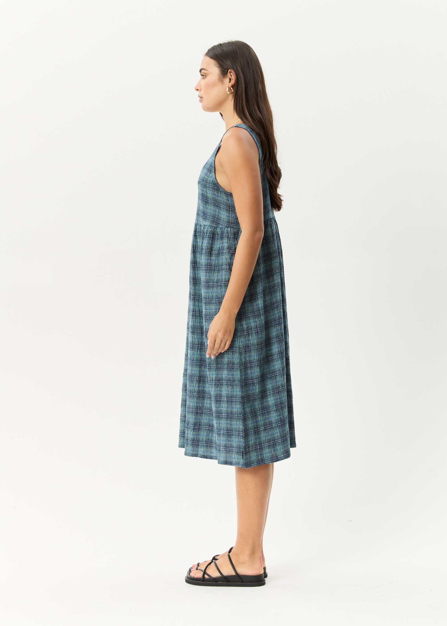 Affend Womens Position - Seersucker Check Midi Dress - Navy Check