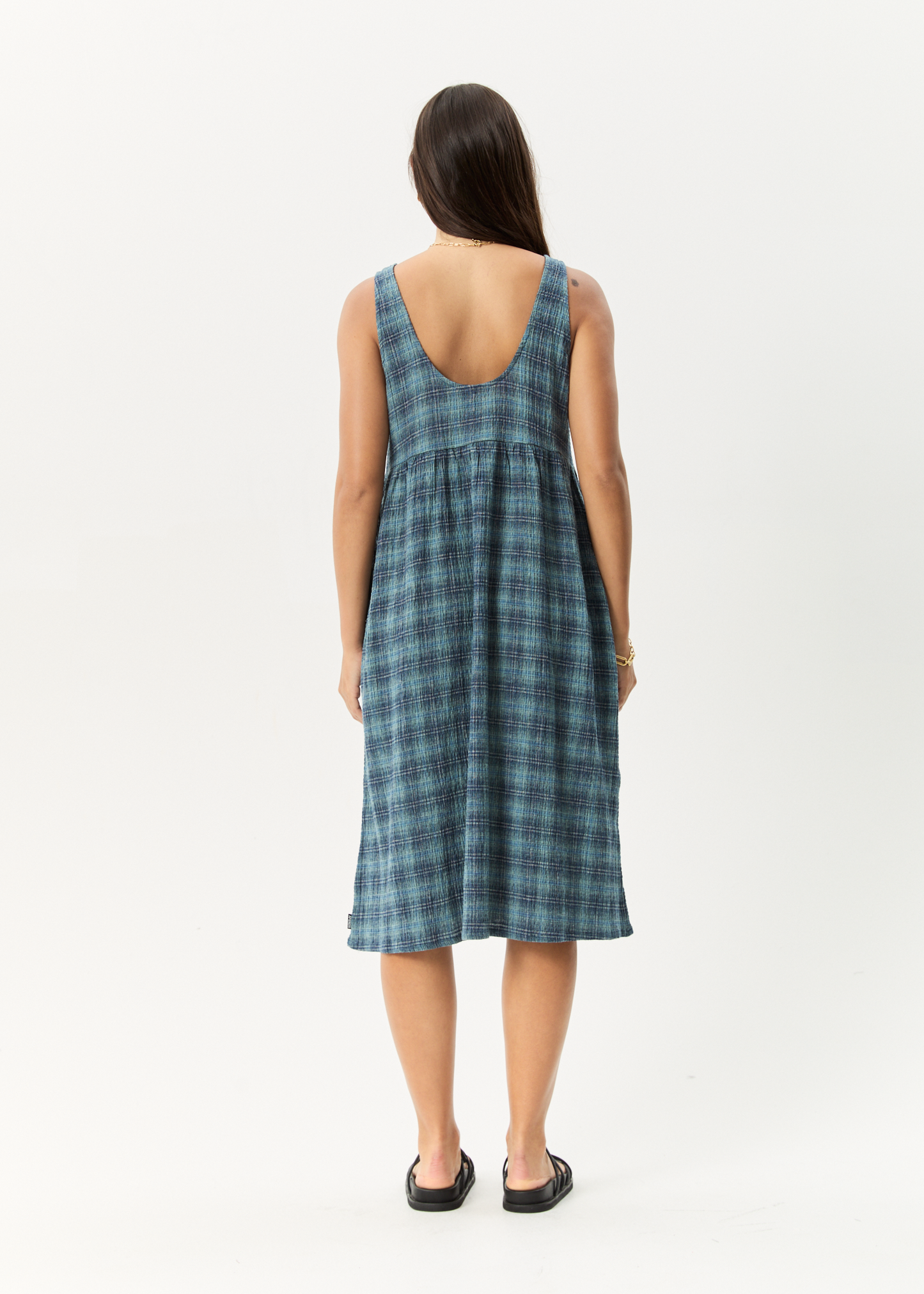 Affend Womens Position - Seersucker Check Midi Dress - Navy Check